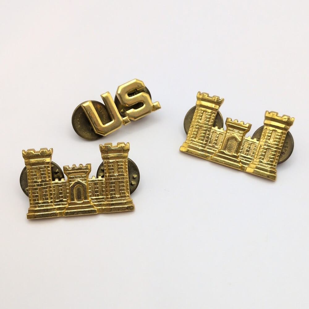 US Army Corps Of Engineers Gold-Tone Castle U.S. Insignia Lapel Pins Lot Set